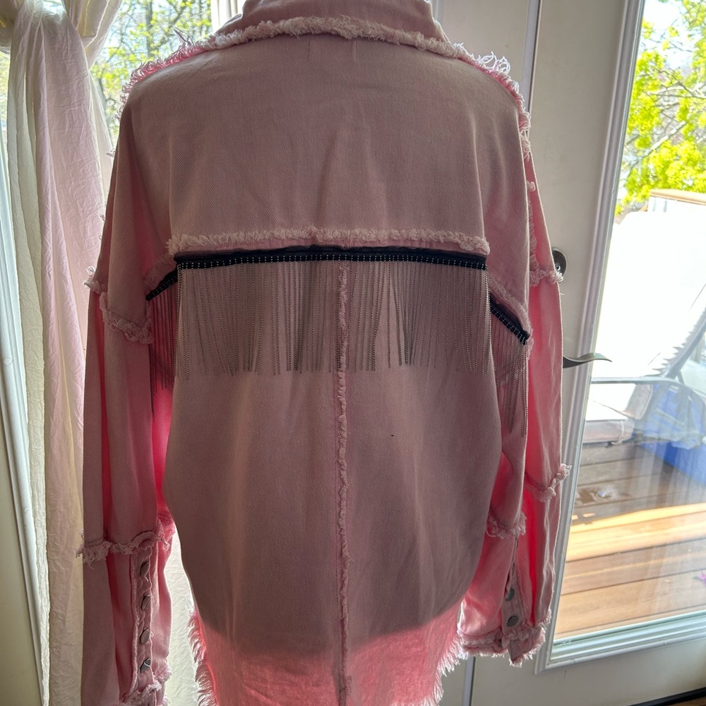 Pink Fringed Button-Up Shirt - Picture 3 of 3